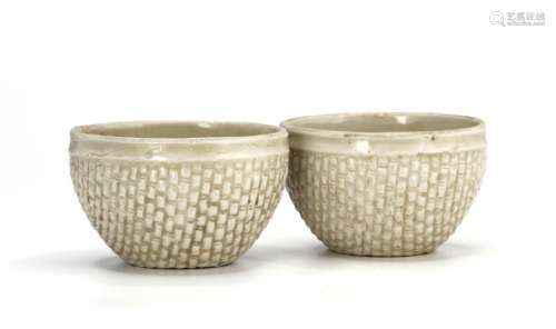 Pair Ting White Basket-Waved Cups, Sung