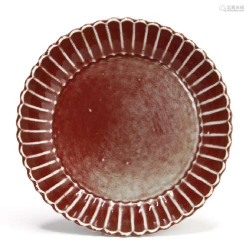 Copper Red Glazed Chrysanthemum Dish, Ming