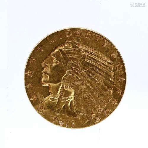 1911 Indian Head Gold $5 Half Eagle