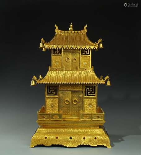 Chinese Gilt Bronze Temple Case/Box