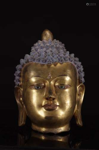 Chinese Gilt Bronze Shijiamoni Head