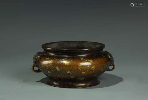 CHINESE BRONZE INCENSE BURNER WITH HANDLES