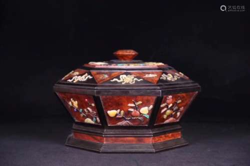 Chinese Multiple Fruit Cover Box w Agate&Jade