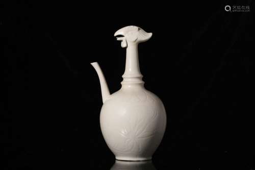 Chinese White Glazed Wine Pot w Phoenix Head