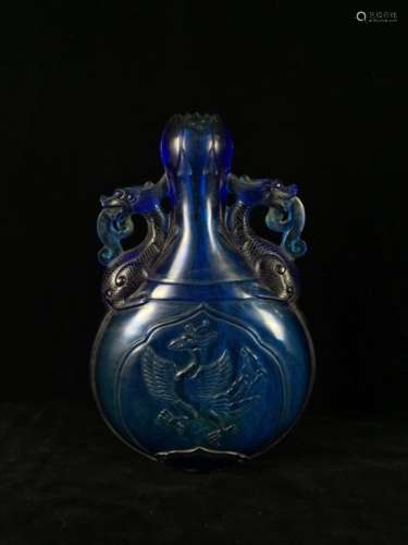 Chinese Tang Style Gem Blue Glass Vase