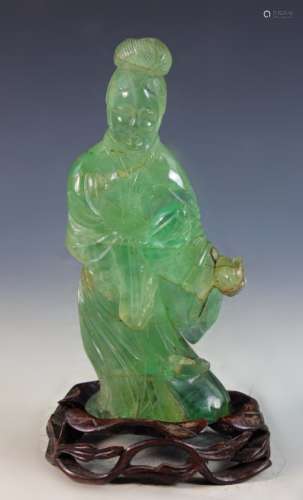 Antique Chinese Green Crystal Statue Of Kwan-yin