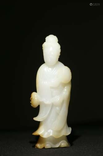 Chinese Hetian White Jade Carved Standing Figurine