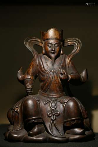 Chinese Chengxiang Wood God of Wealth Ornaments