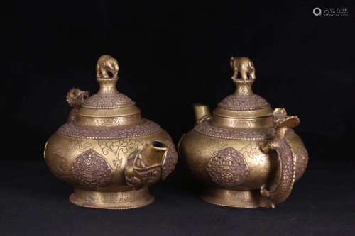 Two Tibetan Bronze&Mixed Metal Teapots