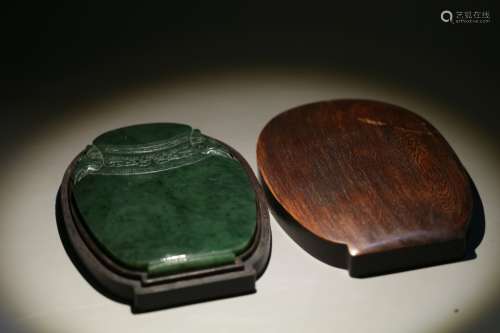 Chinese Spinach Jade Carved Inkstone