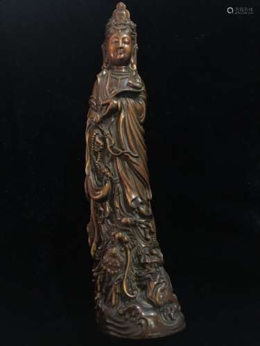 Chinese Huangyang Wood Carved Guanyin