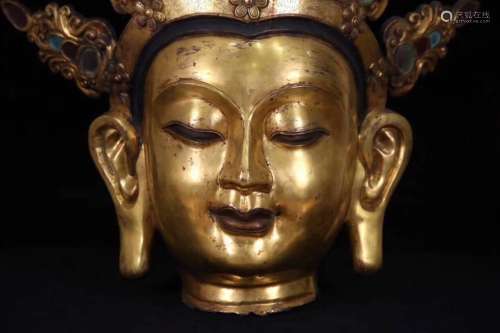 Chinese Gilt Bronze Head of Shijiamoni