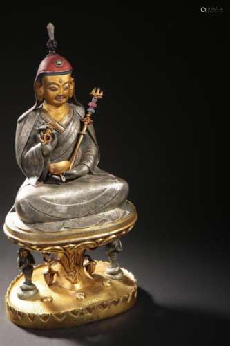 Chinese Gilt/Silver Bronze Seated Buddha