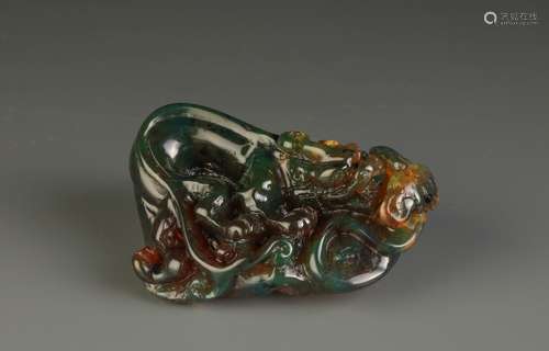 Carved ChiLong Green Amber