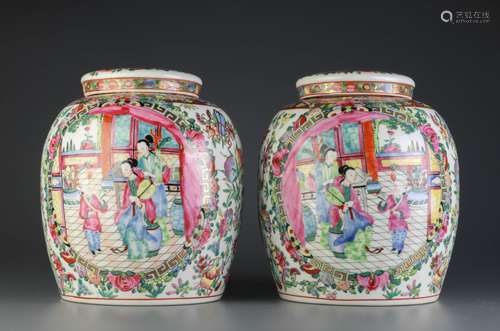 Pair of Chinese Rose Medallion Cover Jars