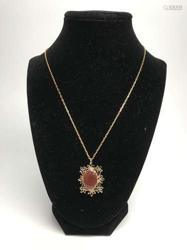 14K Gold Necklace Mounted Gem Stone