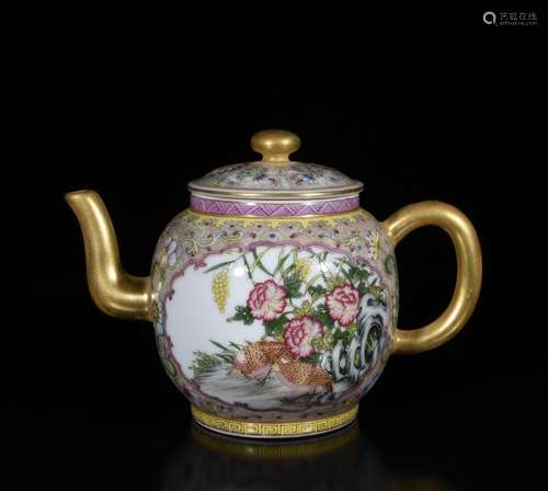 Chinese Famille Rose Porcelain Teapot, Marked