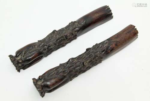 Pair of Chinese Rosewood Carved Paper Weight