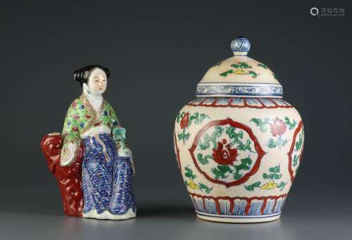 2 Pieces of Chinese Porcelain Jar and Figure