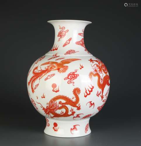 Chinese Copper Red White Glazed Porcelain Vase