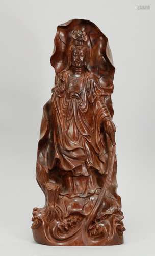 Chinese HuangHuaLi Wood Carving of Guanyin