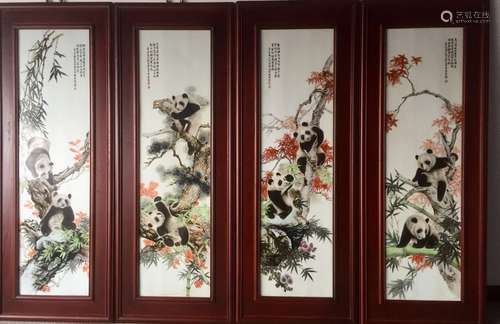 Set of 4 Pcs Chinese Famille Rose Porcelain Plaque