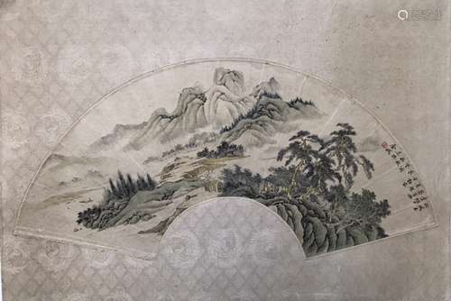 Chinese water color painting on a fan. Jin, Cheng