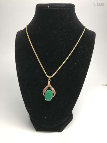 14K Gold Necklace Mounted Turquoise