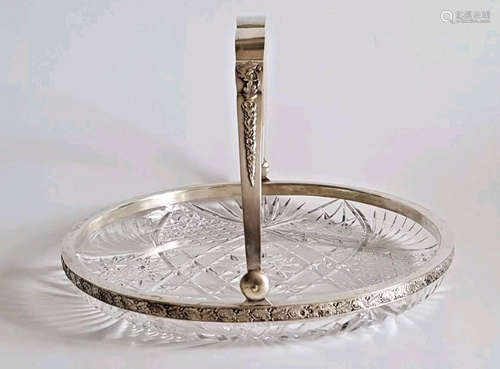 Antique Russian Silver Crystal Large Tray