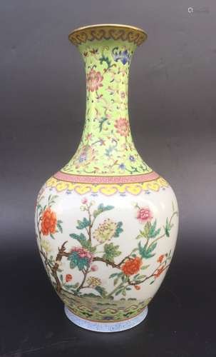 Chinese Famille Rose Porcelain Vase, Marked