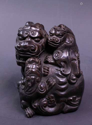 Chinese Rosewood Carving of Two Lions