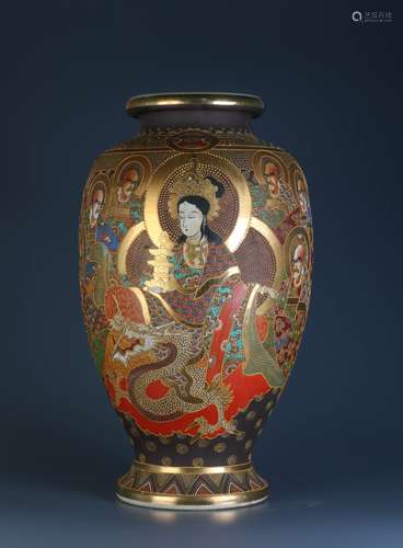 Satsuma Eartheware Vase, Decorated w/ Prophet