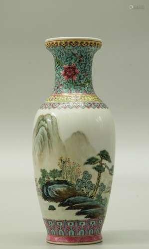 Chinese Famille Rose Porcelain Vase w/ Landscape