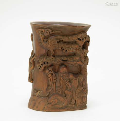 Chinese HuangYang Wood Carved Brush Pot