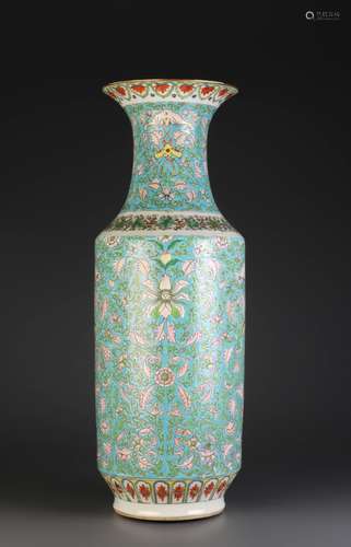 19th C. Chinese Turquoise Glazed Enameled Vase