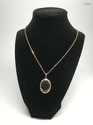 14K Gold Necklace Mounted Obsidian