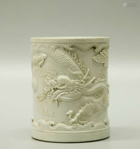 Chinese White Glazed Porcelain Had Carved Pot