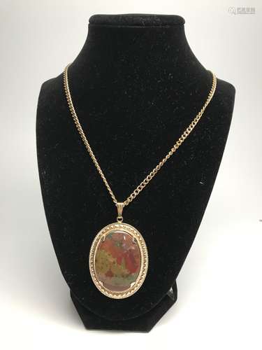 14K Gold Necklace Mounted Gemstone