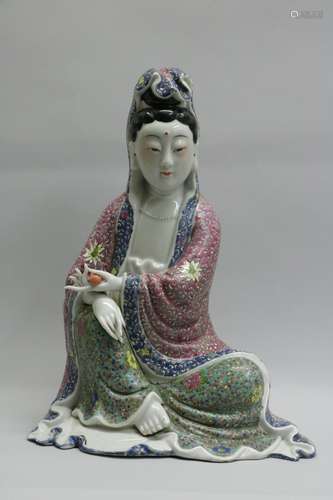 Chinese Famille Rose Porcelain Guanyin w/ Mark