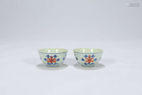 Pair of Chinese blue and white and iron red porcelain