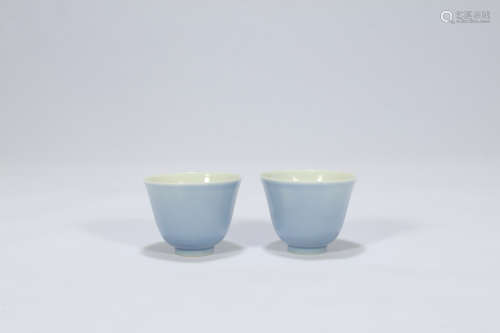 Pair of Chinese Clair-de-lune porcelain cups.