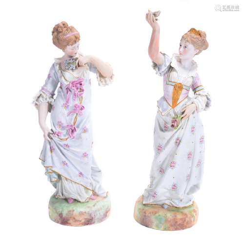 Pair German Bisque Figures of Ladies.