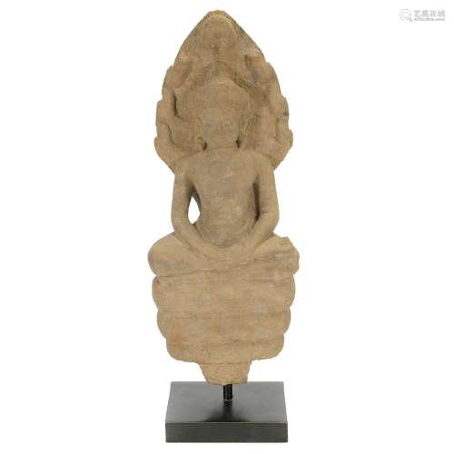 Khmer Sandstone Figure of Buddha Muchalinda, 12th C