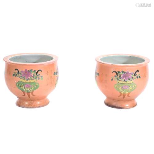 Pair of Famille Rose 'Antiques' Planters