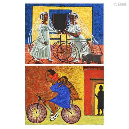 Rodolfo Morales 2 "Figures on Bikes" lithographs