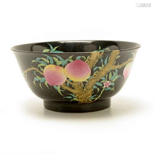 Large Famille Rose Black Ground Bowl