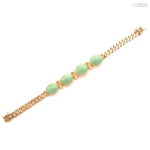 Jade, 14k Yellow Gold Bracelet.