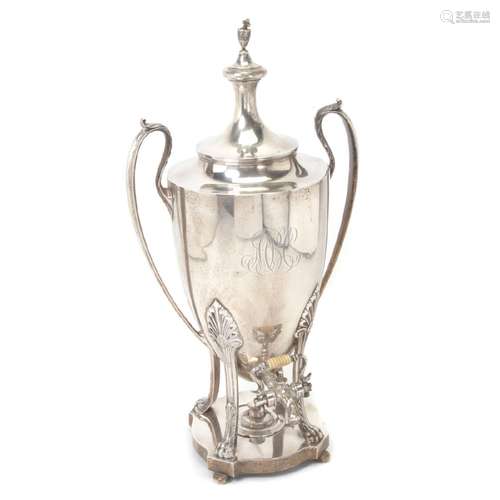 Sterling Trophy Form Hot Water Urn with Etched