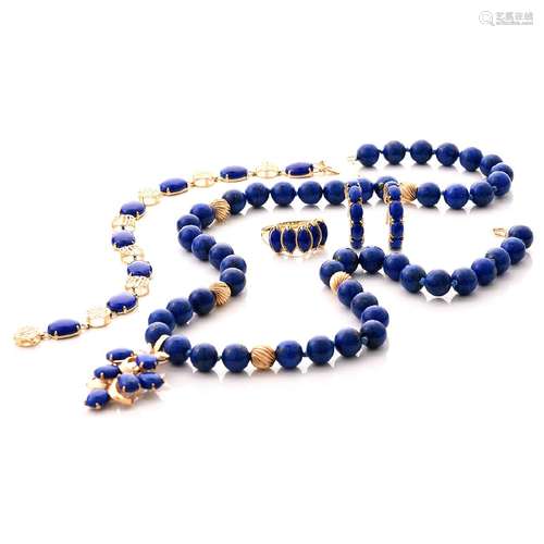 Lapis Lazuli, 14k Yellow Gold Jewelry Suite.