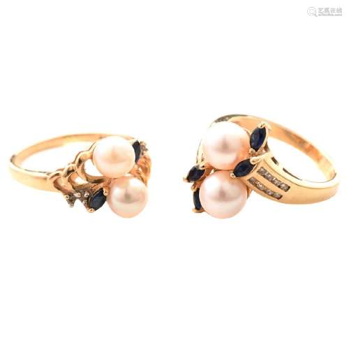 Collection of Two Cultured Pearl, Sapphire, Diamond,